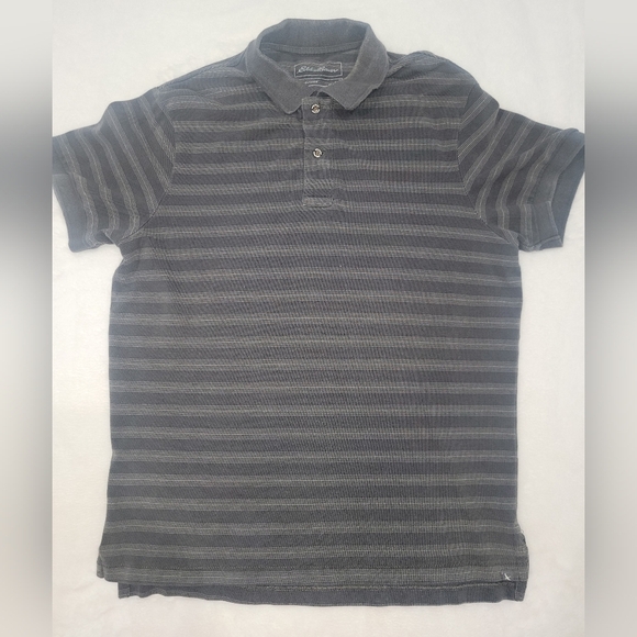 Eddie Bauer Gray Polo Shirt with Stripes and Short Sleeves - Picture 1 of 7